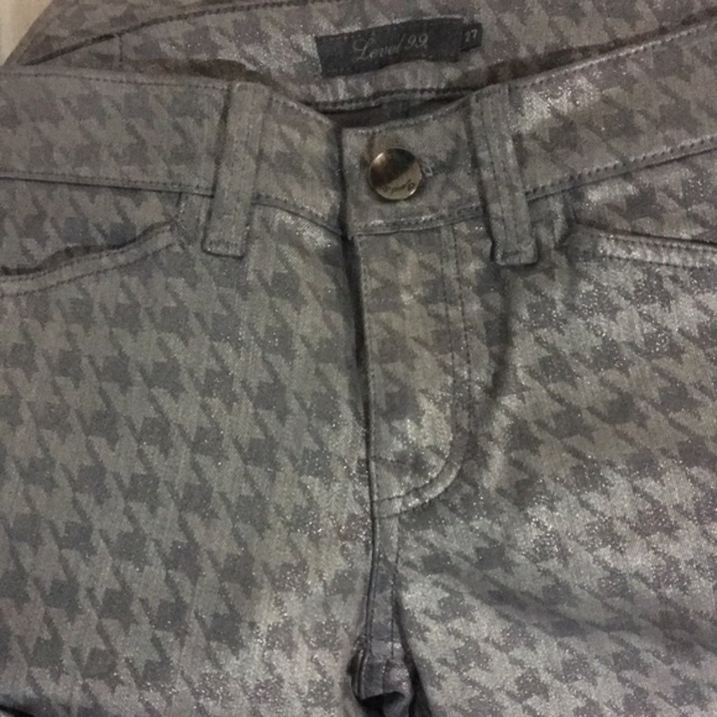 Anthropologie Level 99 Irridescent Grey Gray Silver Geometric Stretch Jeans